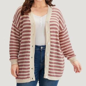 BloomChic Striped Button Through Cut Out Cardigan